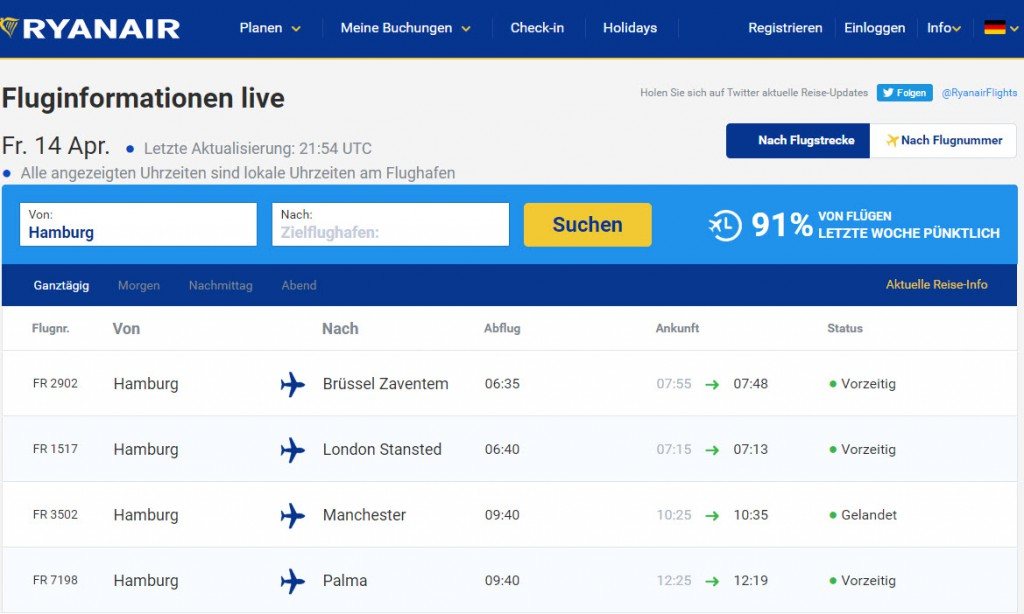 Ryanair Flug verfolgen - Flugstatus Ankunft & Abflug - Flugverfolgung