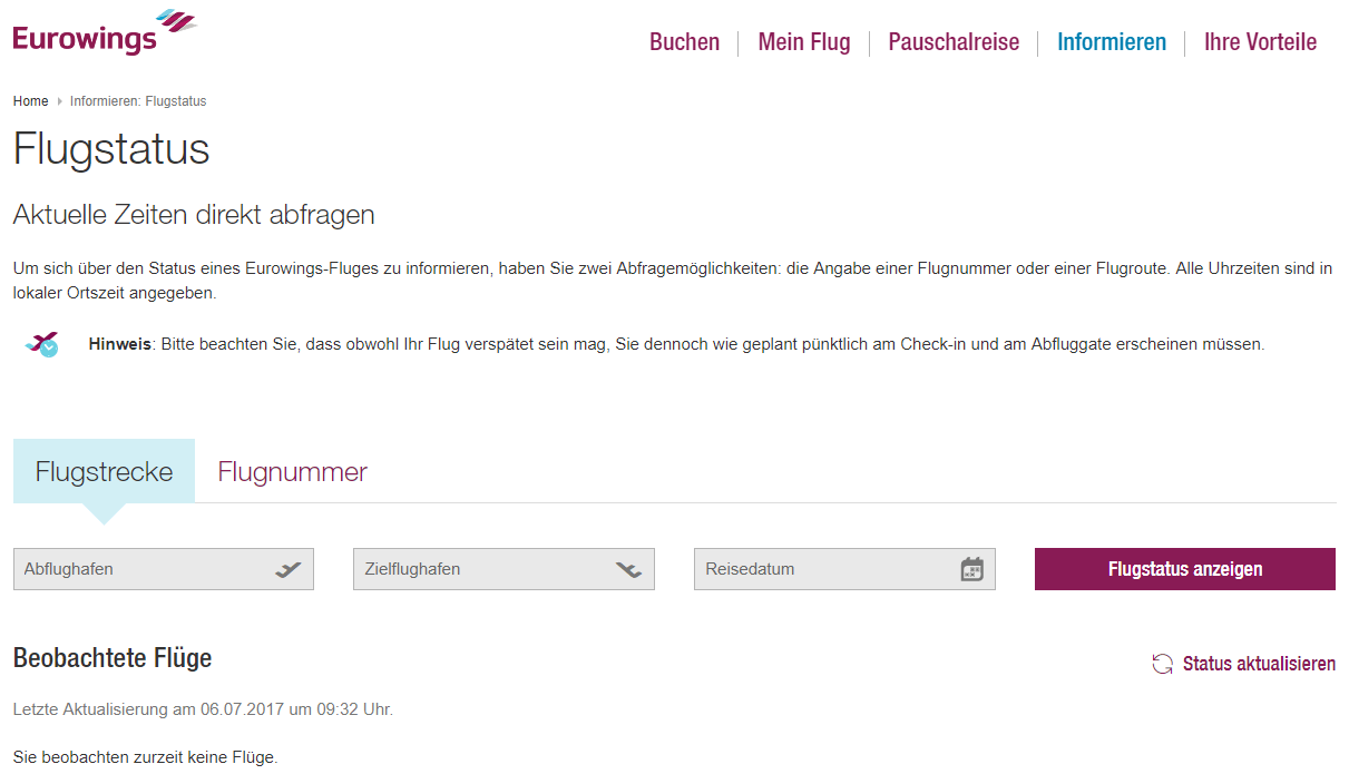 Eurowings Flugstatus - Ankunft / Abflug