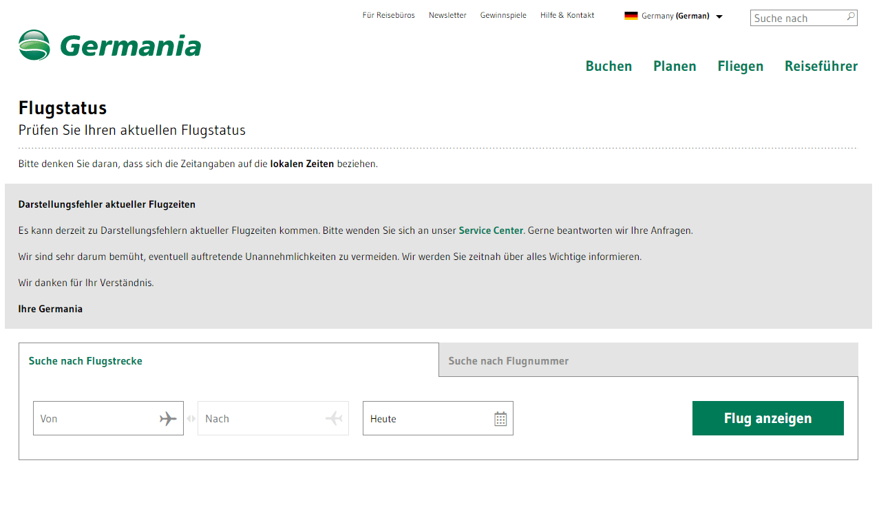 Germania Flugstatus und Flugplan