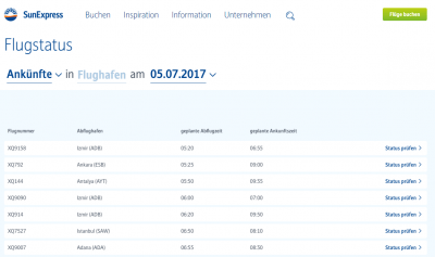 Sunexpress Flugstatus und Flugplan